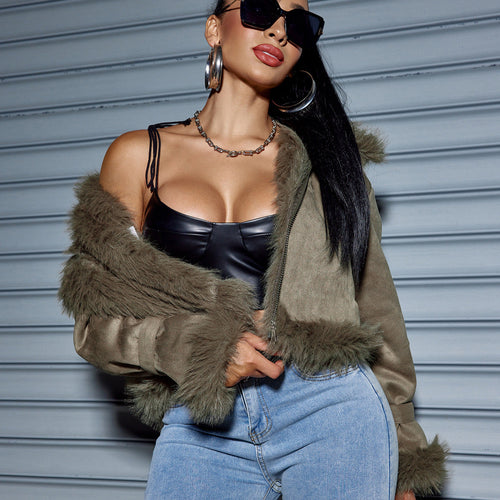 Women's Suede Short Coat – Faux Leather Streetwear