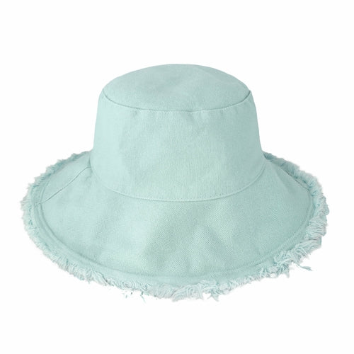 Wide Brim Frayed Bucket Hat for Summer – Lightweight Cotton Sun Hat