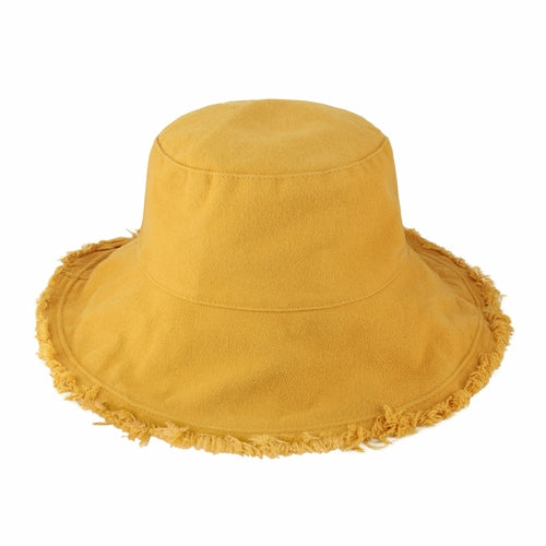 Wide Brim Frayed Bucket Hat for Summer – Lightweight Cotton Sun Hat