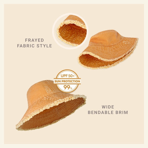 Wide Brim Frayed Bucket Hat for Summer – Lightweight Cotton Sun Hat