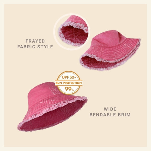 Wide Brim Frayed Bucket Hat for Summer – Lightweight Cotton Sun Hat
