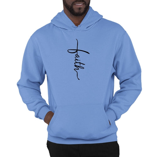 Mens Graphic Hoodie Faith Script Cross Black Illustration