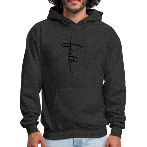 Mens Graphic Hoodie Faith Script Cross Black Illustration