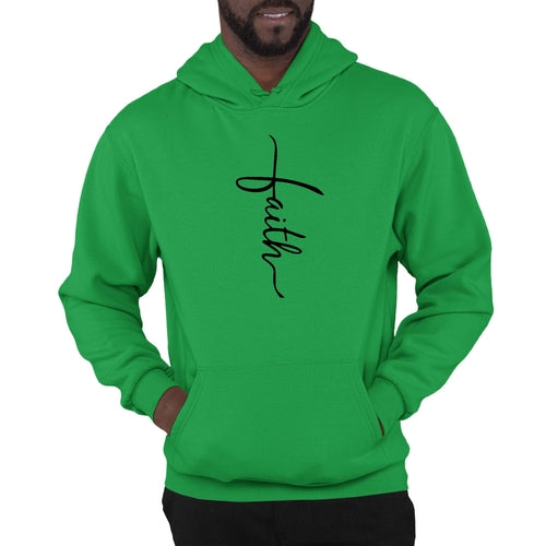 Mens Graphic Hoodie Faith Script Cross Black Illustration