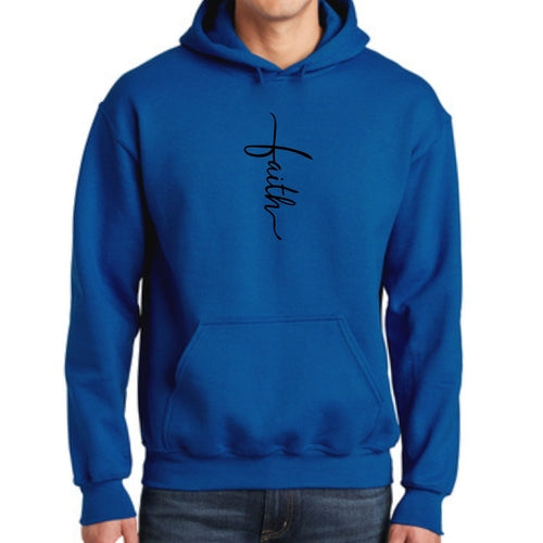 Mens Graphic Hoodie Faith Script Cross Black Illustration