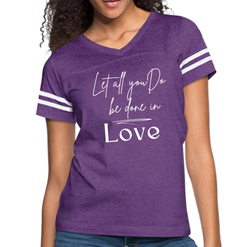 Womens Vintage Sport Graphic T-shirt - Let All you do be Done in Love