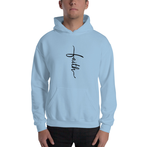 Mens Graphic Hoodie Faith Script Cross Black Illustration