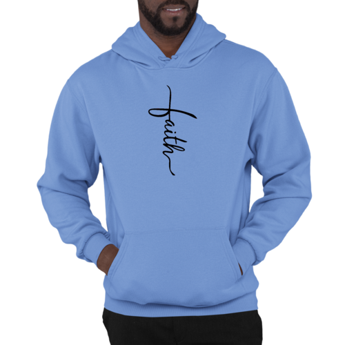 Mens Graphic Hoodie Faith Script Cross Black Illustration