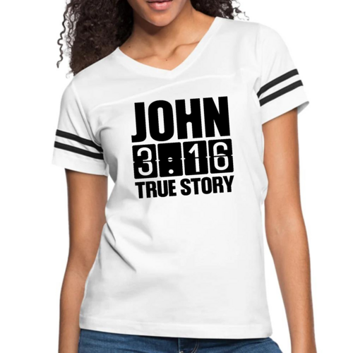 Womens Vintage Sport Graphic T-shirt - John 3:16 True Story Print