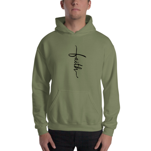 Mens Graphic Hoodie Faith Script Cross Black Illustration