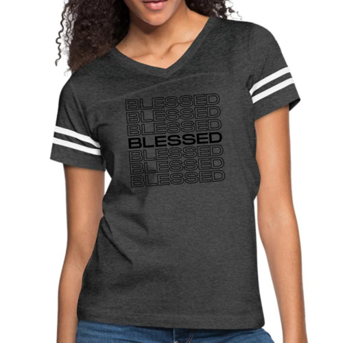Womens Vintage Sport Graphic T-shirt - Stacked Blessed Print