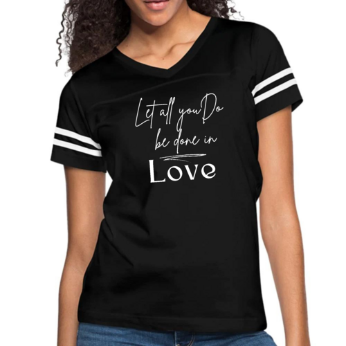 Womens Vintage Sport Graphic T-shirt - Let All you do be Done in Love