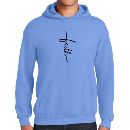 Mens Graphic Hoodie Faith Script Cross Black Illustration